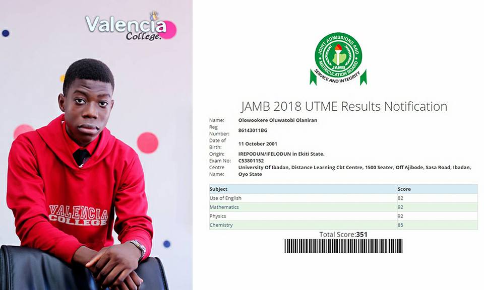 2018 UTME: Valencia College Student clinches top spot